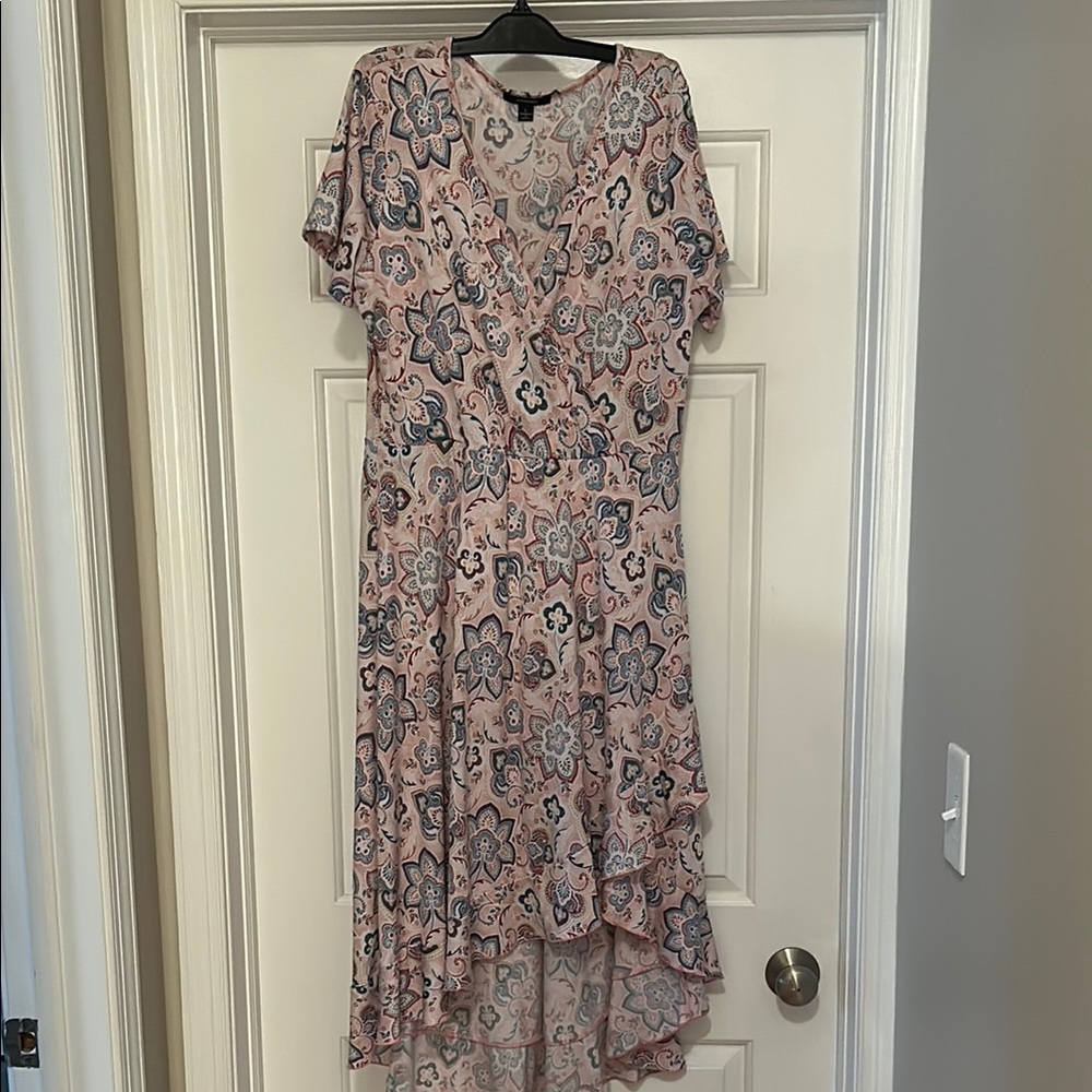 Floral V-Neck Dress - Pink and Blue